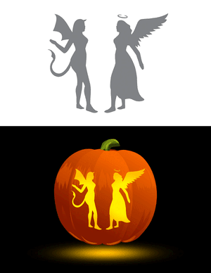 Female Angel and Devil Pumpkin Stencil