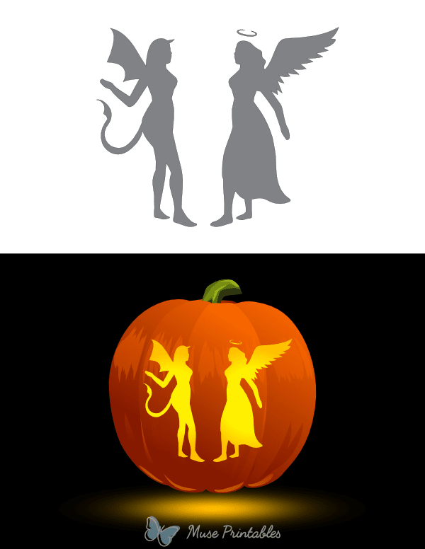 Female Angel and Devil Pumpkin Stencil