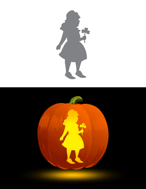 Female Leprechaun Holding Shamrock Pumpkin Stencil