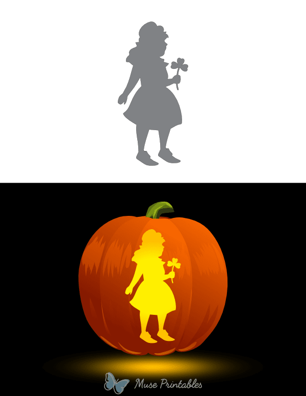 Female Leprechaun Holding Shamrock Pumpkin Stencil