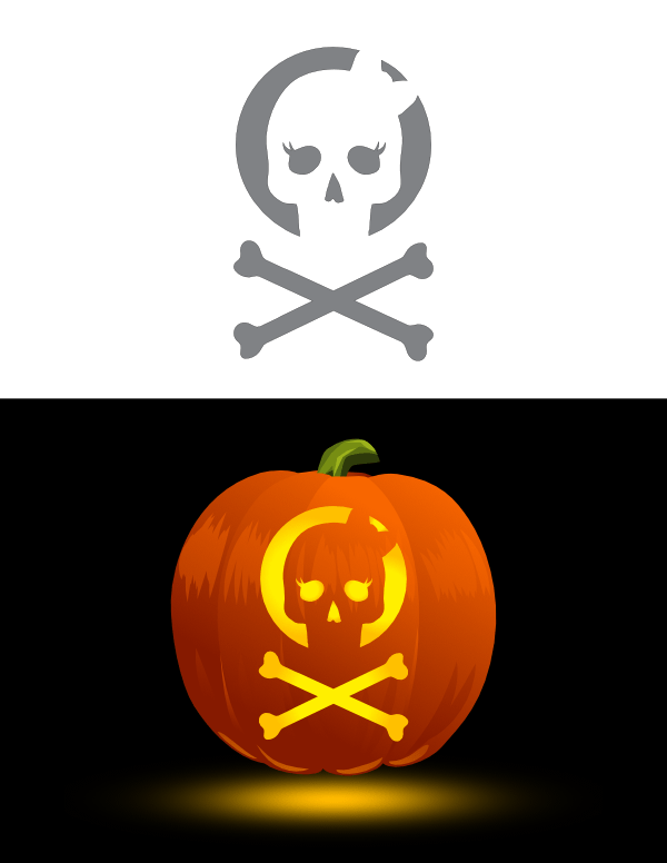 Female Skull and Crossbones Pumpkin Stencil