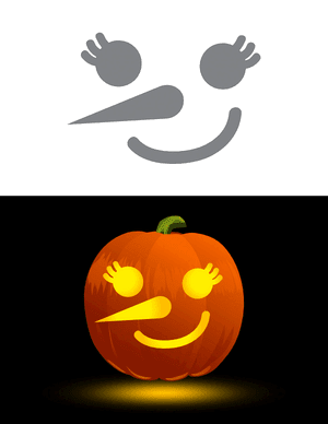 Female Snowman Face With Eyelashes Pumpkin Stencil