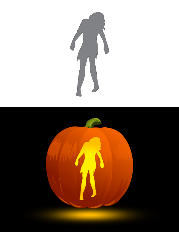 Printable Female Zombie Pumpkin Stencil