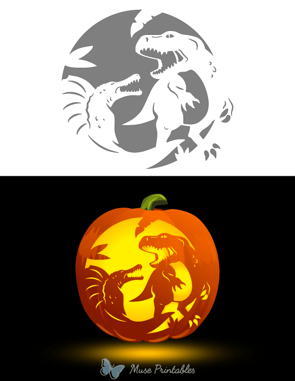 Fighting Dinosaurs Pumpkin Stencil