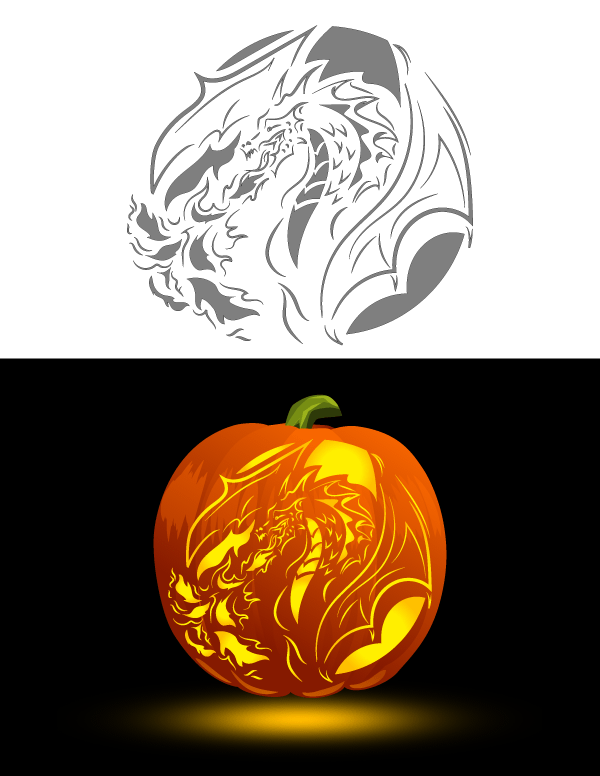 Printable Fire Breathing Dragon Pumpkin Stencil