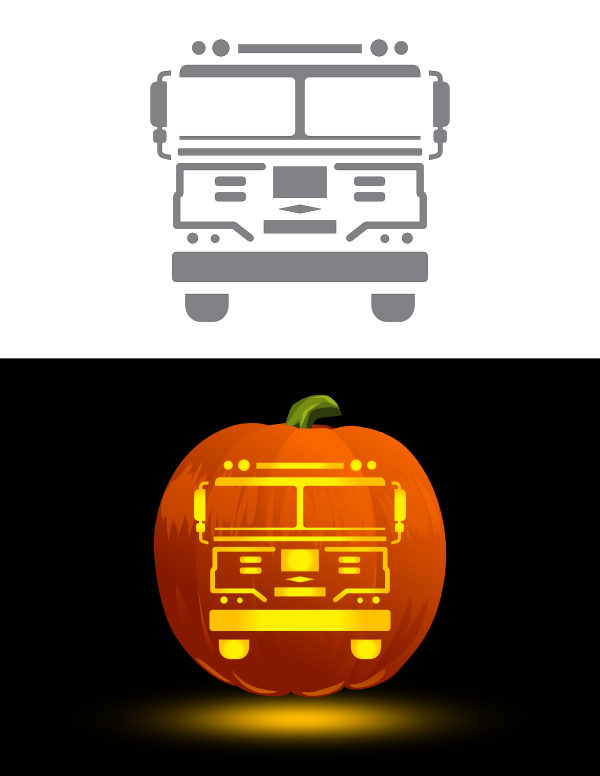 Printable Fire Truck Front View Pumpkin Stencil