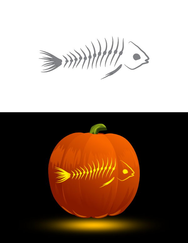 Printable Fish Bones Pumpkin Stencil