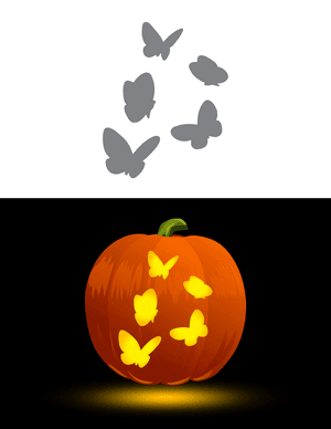 Five Flying Butterflies Pumpkin Stencil