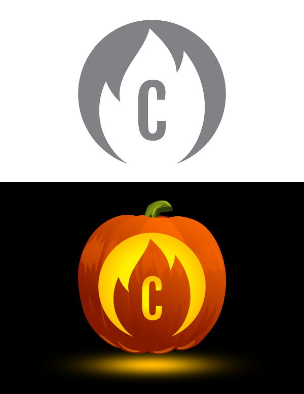 Printable Flame Letter C Pumpkin Stencil