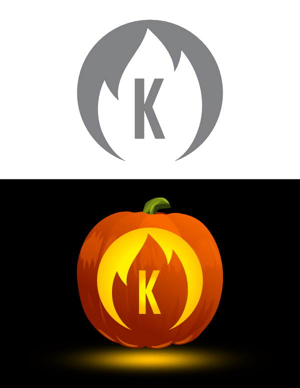Flame Letter K Pumpkin Stencil
