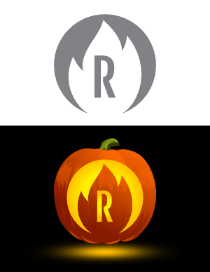 Flame Letter R Pumpkin Stencil