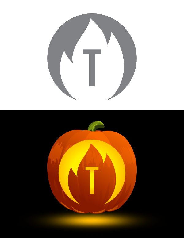 Printable Flame Letter T Pumpkin Stencil