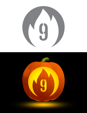 Flame Number 9 Pumpkin Stencil