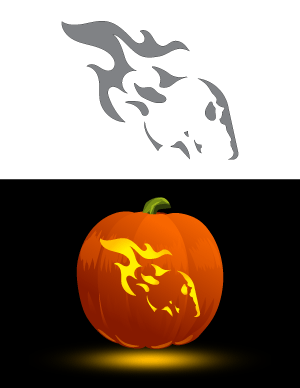 Flaming Skull Side View Pumpkin Stencil