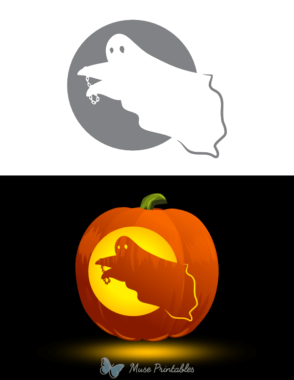 Floating Ghost With Chains Pumpkin Stencil