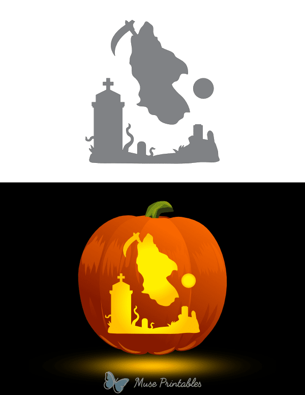 Floating Grim Reaper Pumpkin Stencil