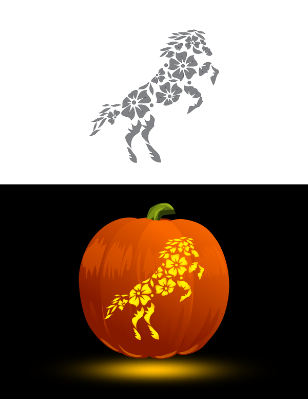 Printable Floral Horse Pumpkin Stencil