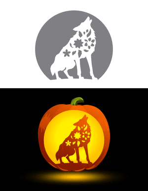 Floral Howling Wolf Pumpkin Stencil