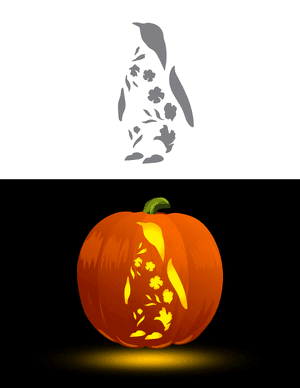 Floral Pattern Penguin Pumpkin Stencil