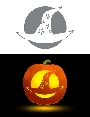 Floral Patterned Witch Hat Pumpkin Stencil