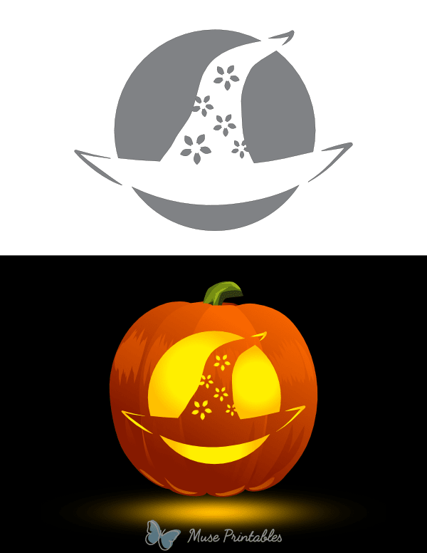 Floral Patterned Witch Hat Pumpkin Stencil