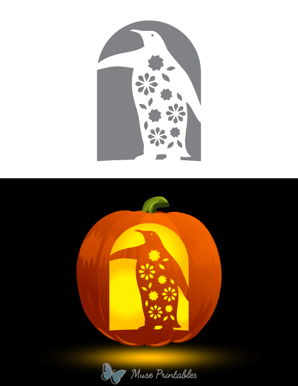 Floral Penguin Pumpkin Stencil