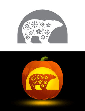 Floral Polar Bear Pumpkin Stencil