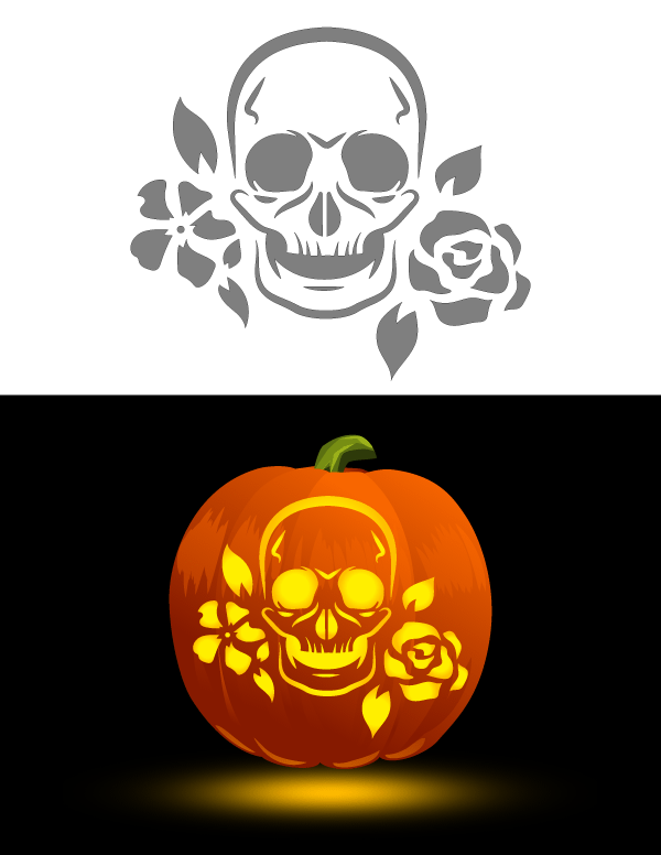 Printable Floral Skull Pumpkin Stencil