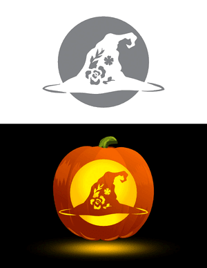 Floral Witch Hat Pumpkin Stencil