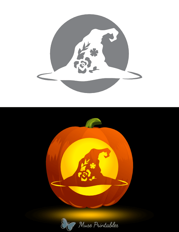 Floral Witch Hat Pumpkin Stencil