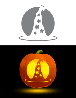 Flower Patterned Witch Hat Pumpkin Stencil