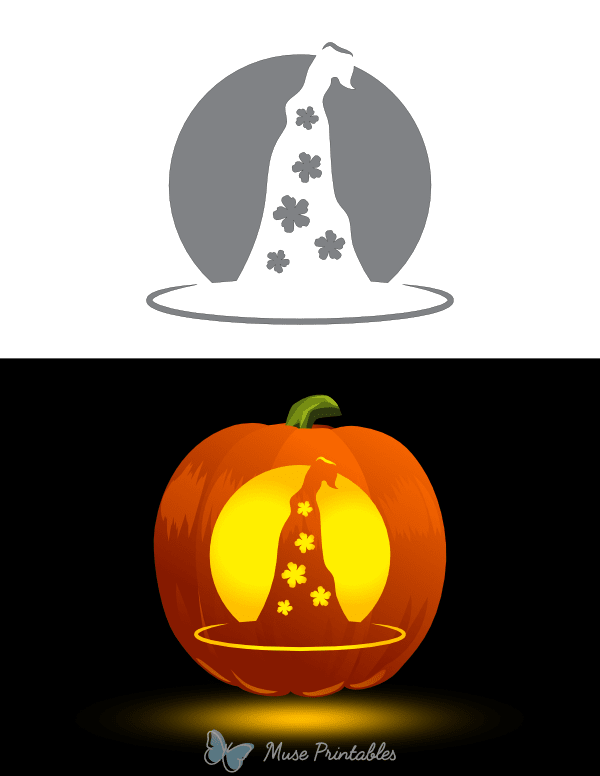 Flower Patterned Witch Hat Pumpkin Stencil