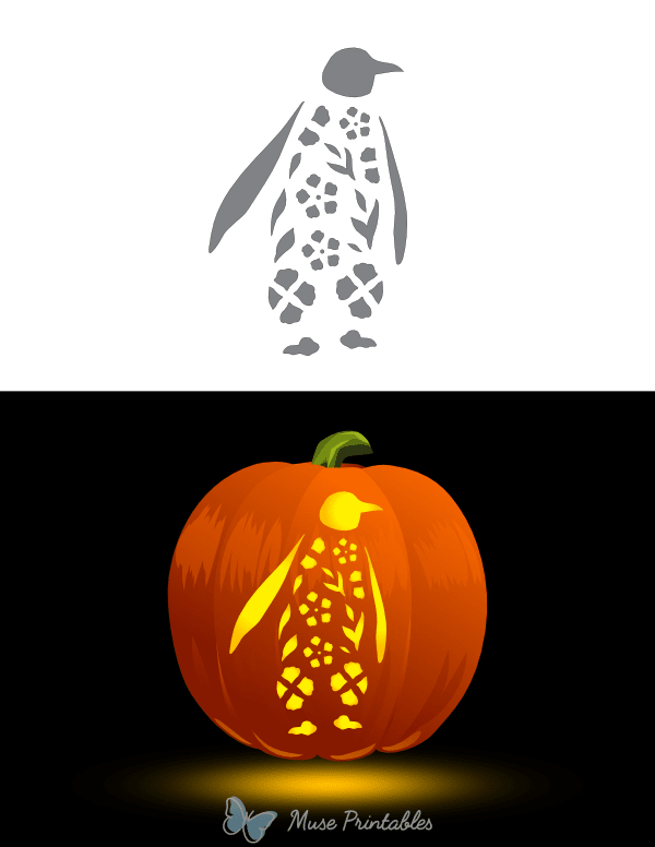 Flower Penguin Pumpkin Stencil