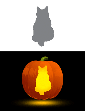 Fluffy Cat Front View Pumpkin Stencil