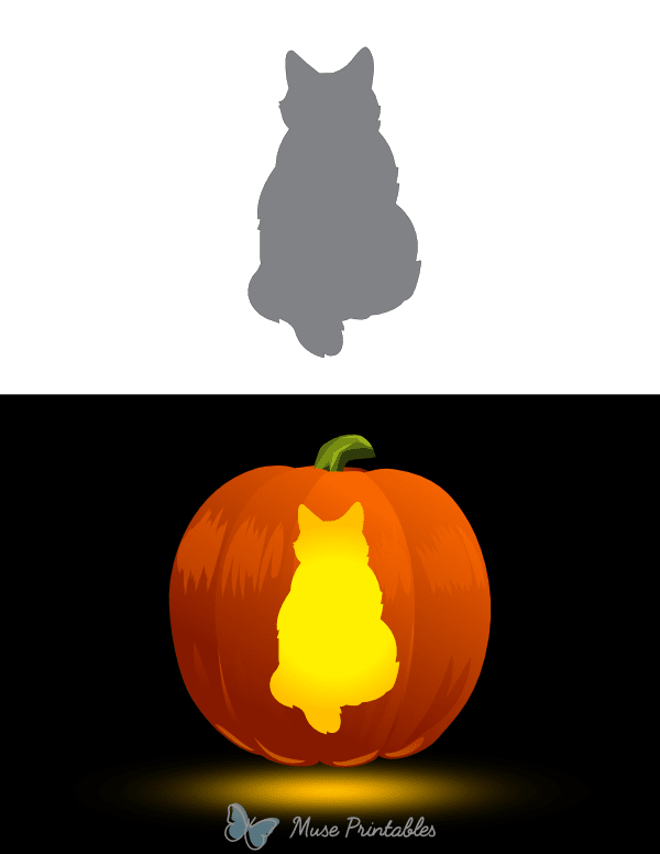 Fluffy Cat Front View Pumpkin Stencil