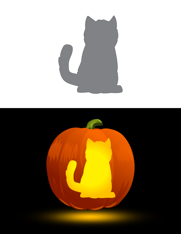 Printable Fluffy Kitten Pumpkin Stencil