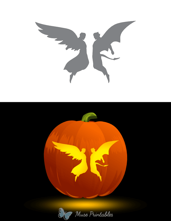 Flying Angel and Devil Pumpkin Stencil