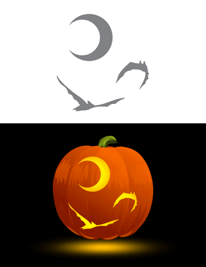 Flying Bats and Crescent Moon Pumpkin Stencil