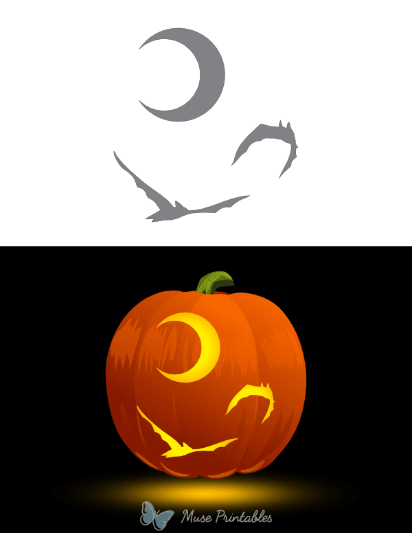 Flying Bats and Crescent Moon Pumpkin Stencil