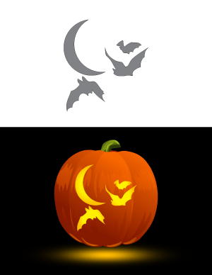 Flying Bats and Moon Pumpkin Stencil