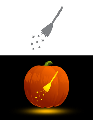 Flying Broom and Stars Pumpkin Stencil