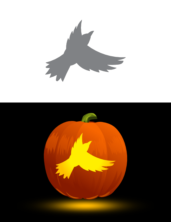 Printable Flying Crow Pumpkin Stencil