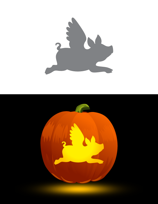 Printable Flying Pig Pumpkin Stencil