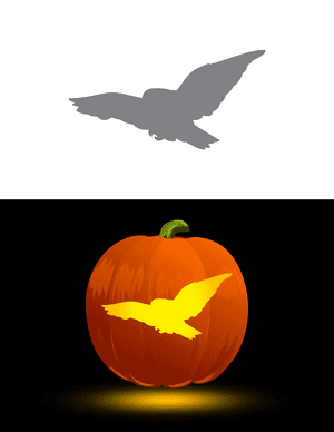 Flying Snowy Owl Outline Pumpkin Stencil