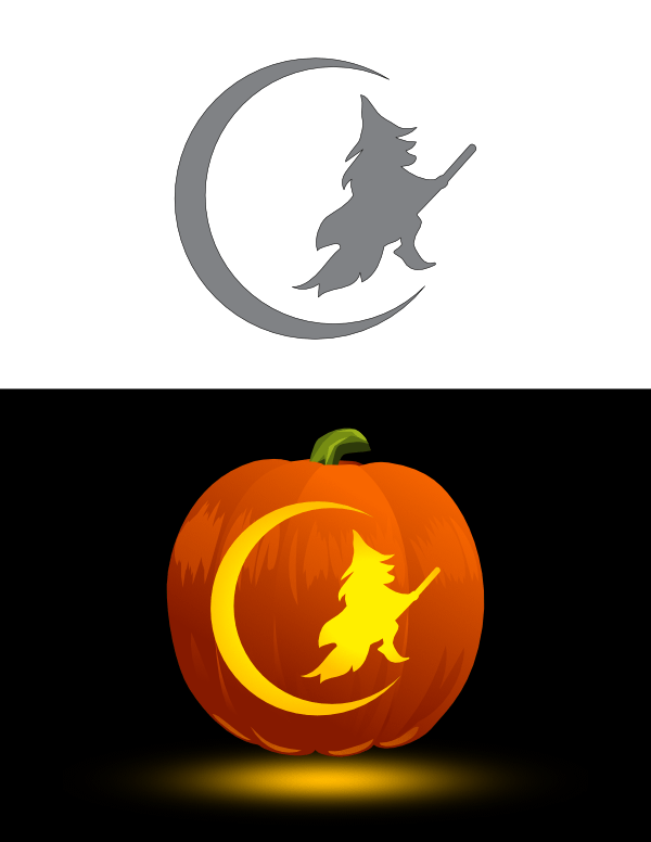 Printable Flying Witch And Moon Pumpkin Stencil