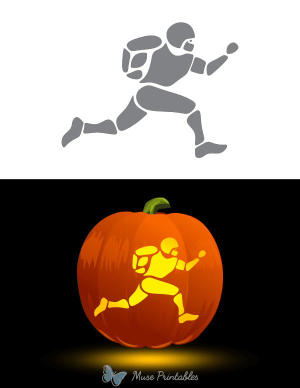 Football Player Running With Ball Pumpkin Stencil