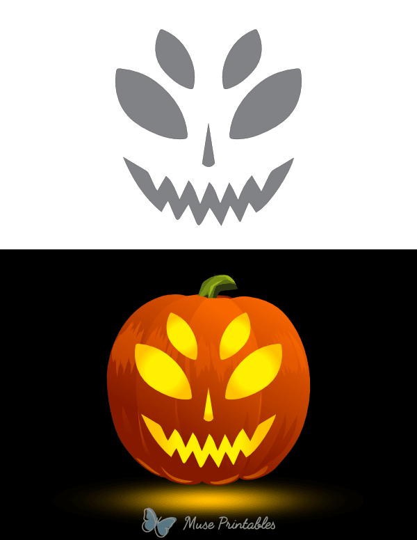 Four Eyed Alien Face Pumpkin Stencil