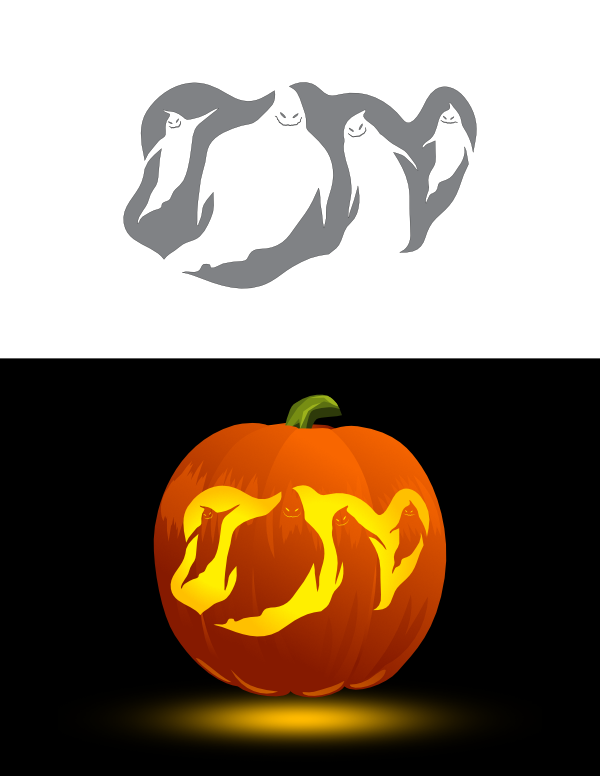 Printable Four Scary Ghosts Pumpkin Stencil