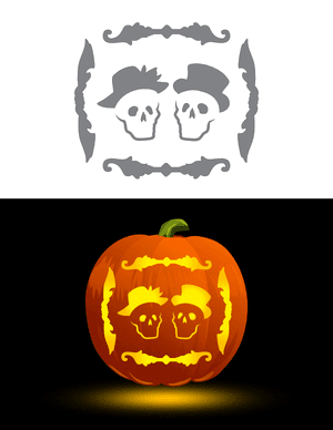 Framed Victorian Couple Skulls Pumpkin Stencil