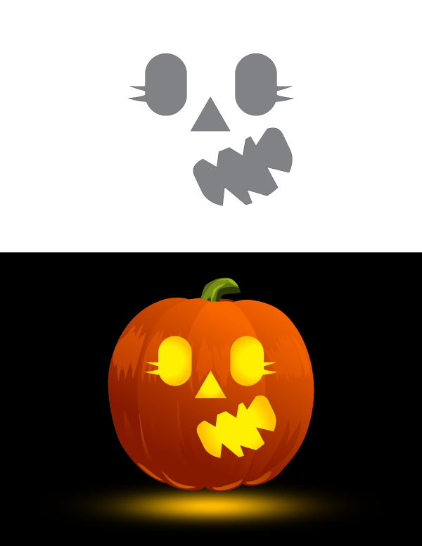 Printable Frightened Girly Face Pumpkin Stencil